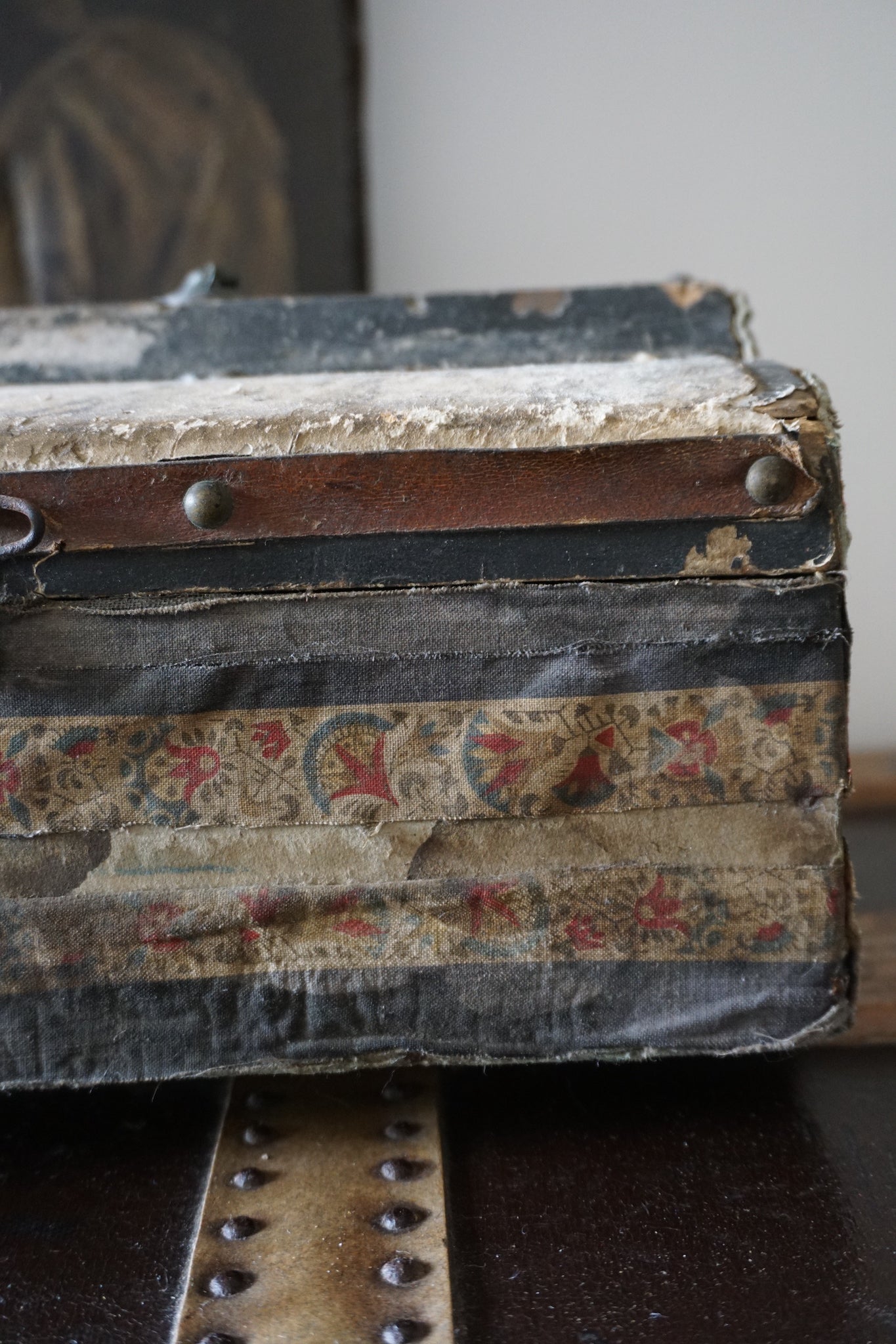 Early 19th Century Wooden Fabric & Paper Covered Box