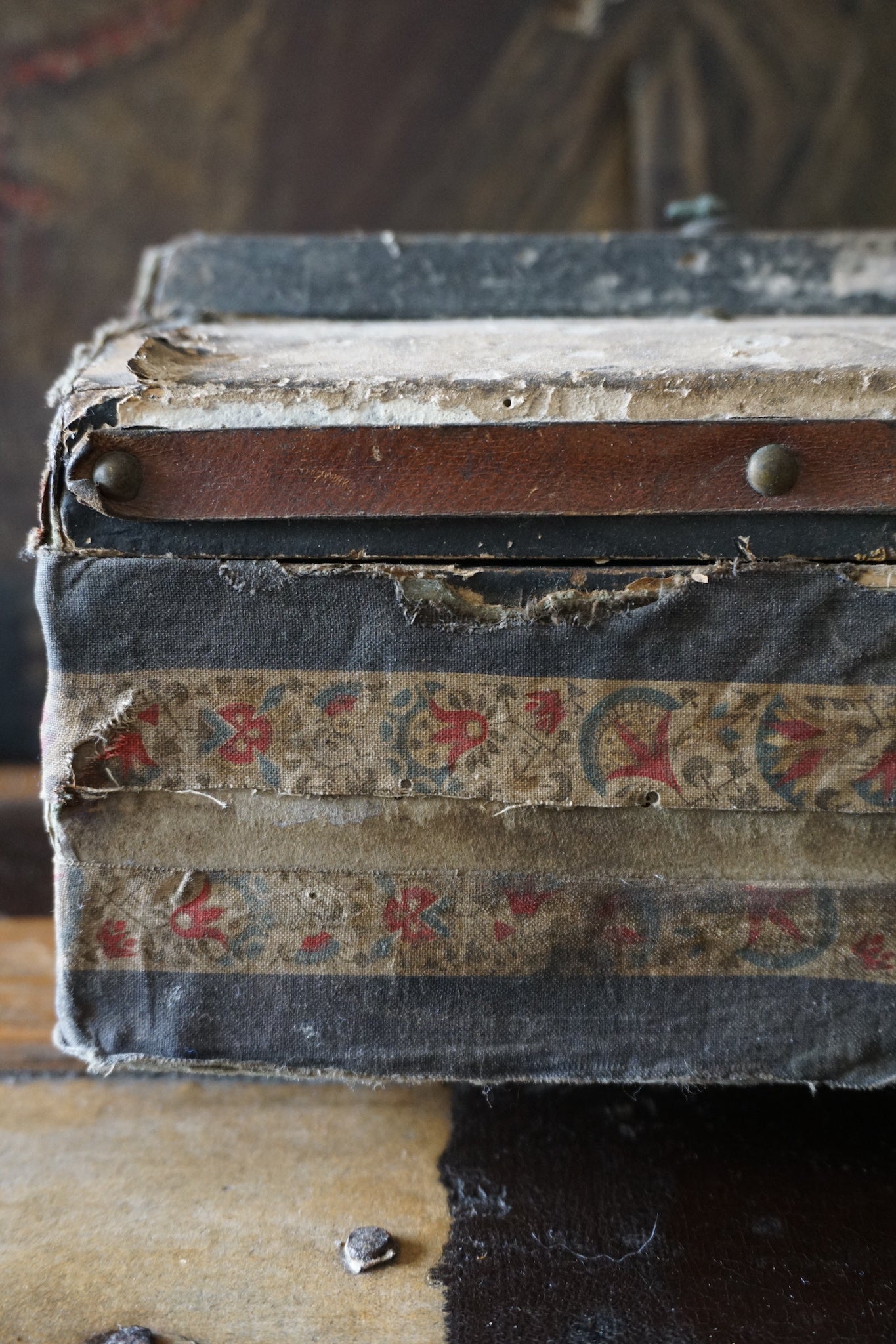 Early 19th Century Wooden Fabric & Paper Covered Box