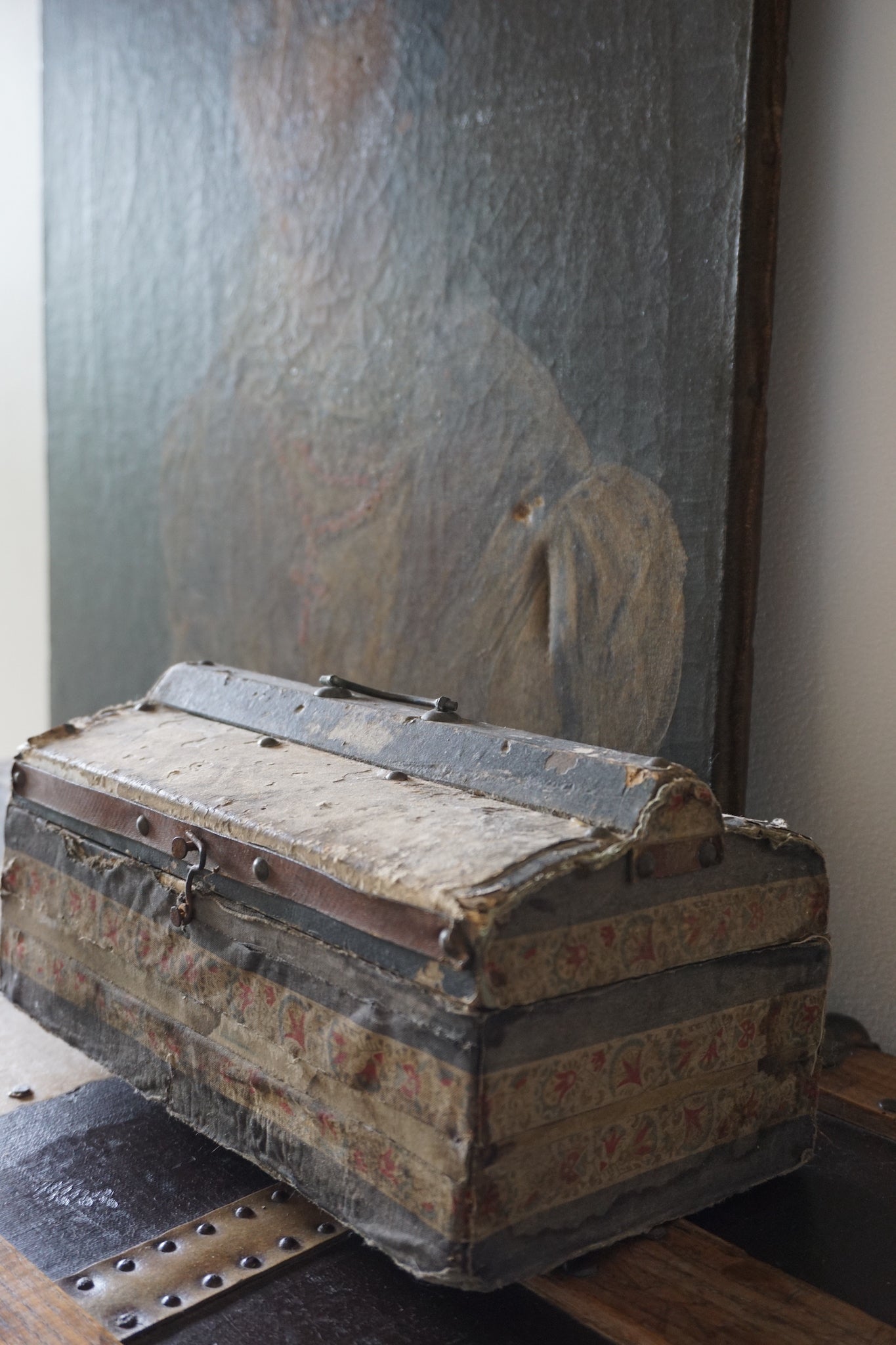 Early 19th Century Wooden Fabric & Paper Covered Box