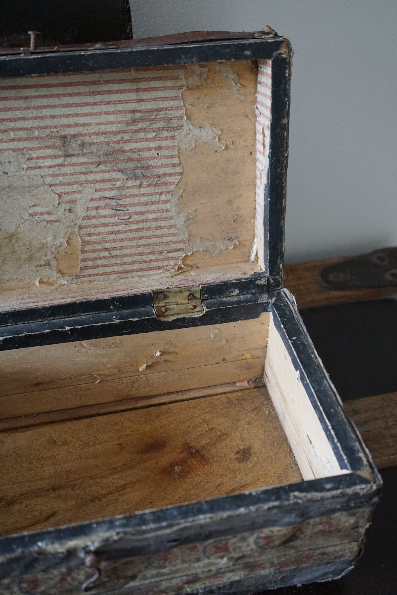 Early 19th Century Wooden Fabric & Paper Covered Box