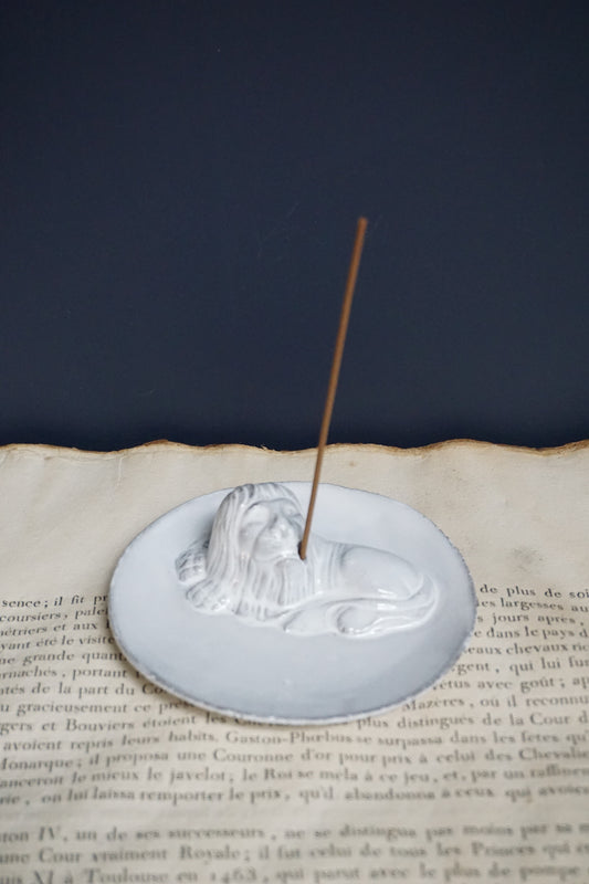 Astier de Villatte Lion Incense Holder on Saucer