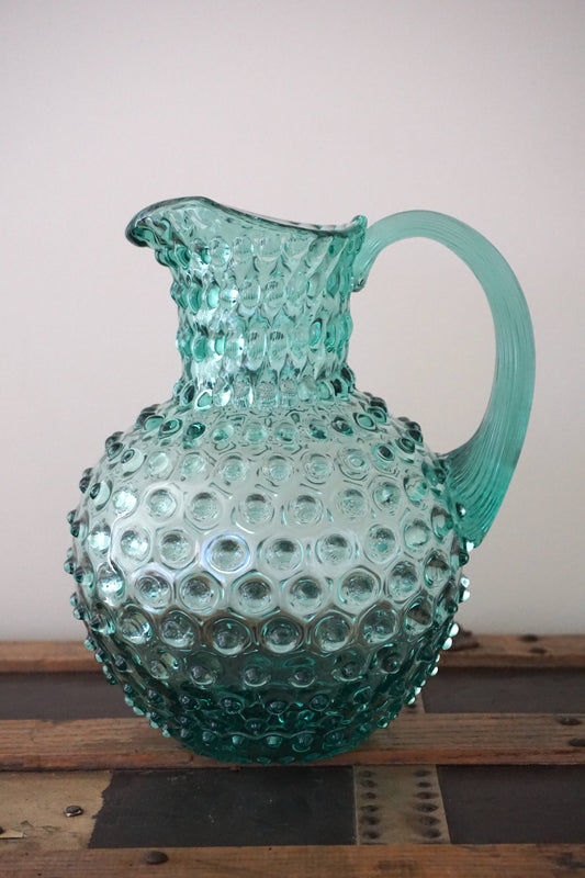 Beryl Bohemia Glass Hobnail Pitcher