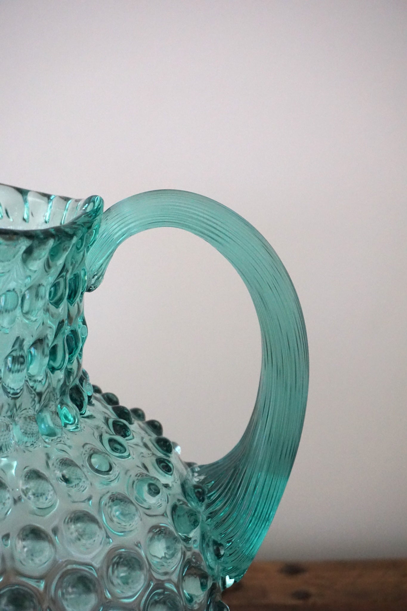 Beryl Bohemia Glass Hobnail Pitcher