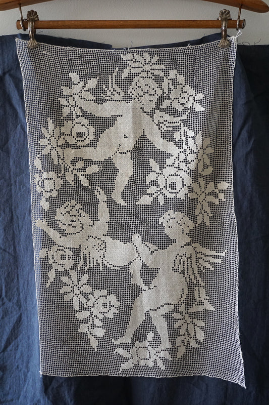 Cherub and Rose Filet Lace Panel