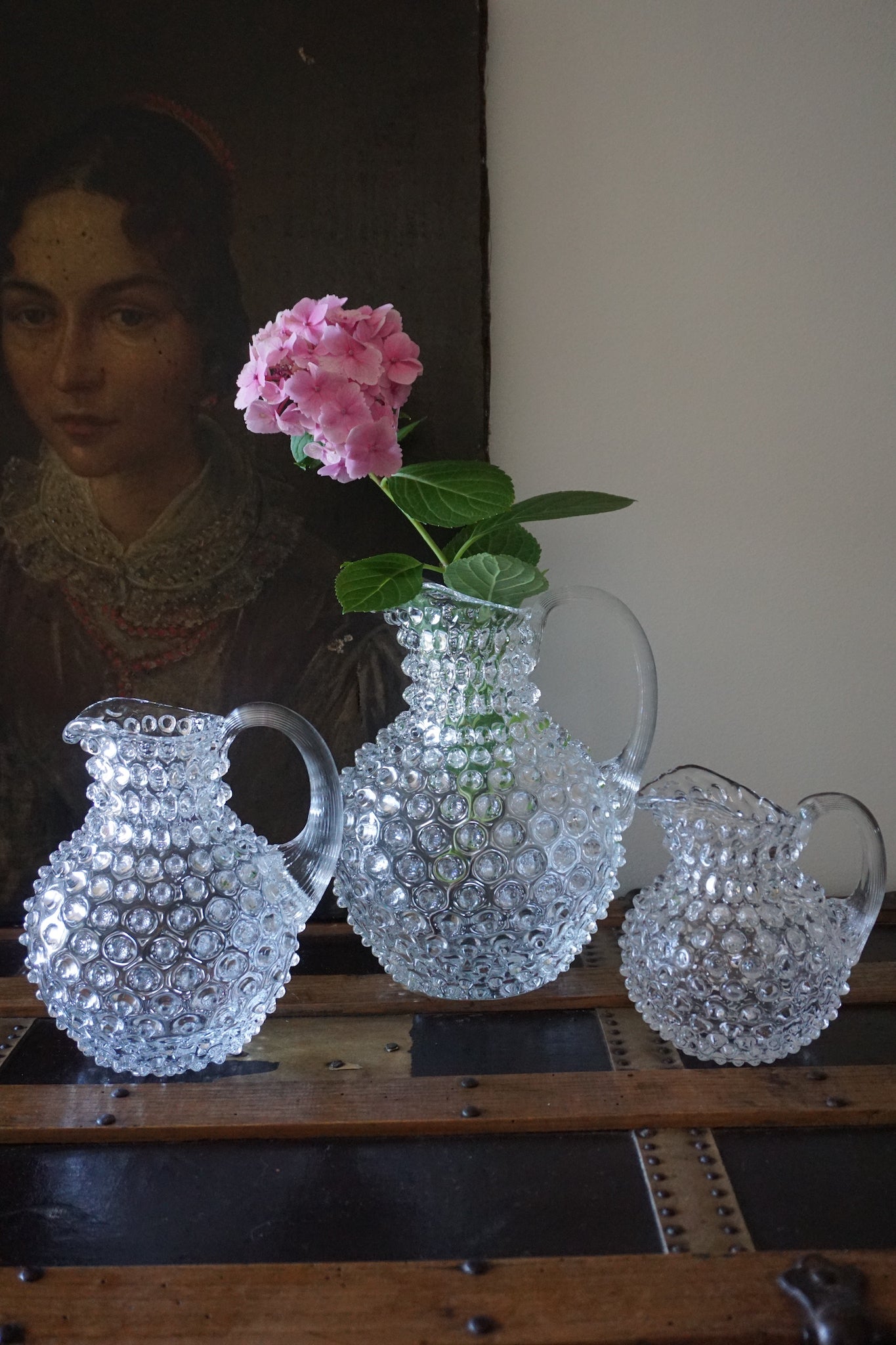 Clear Bohemia Glass Hobnail Pitcher