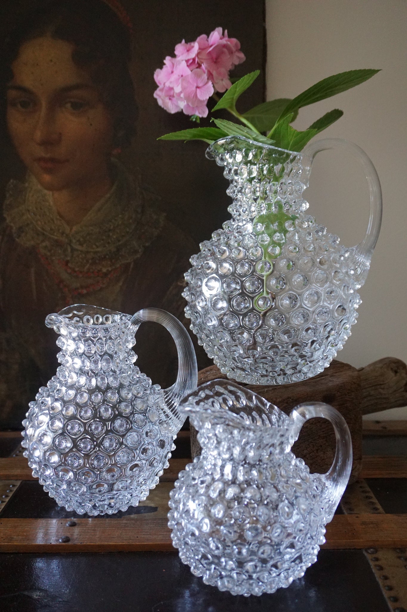 Clear Bohemia Glass Hobnail Pitcher