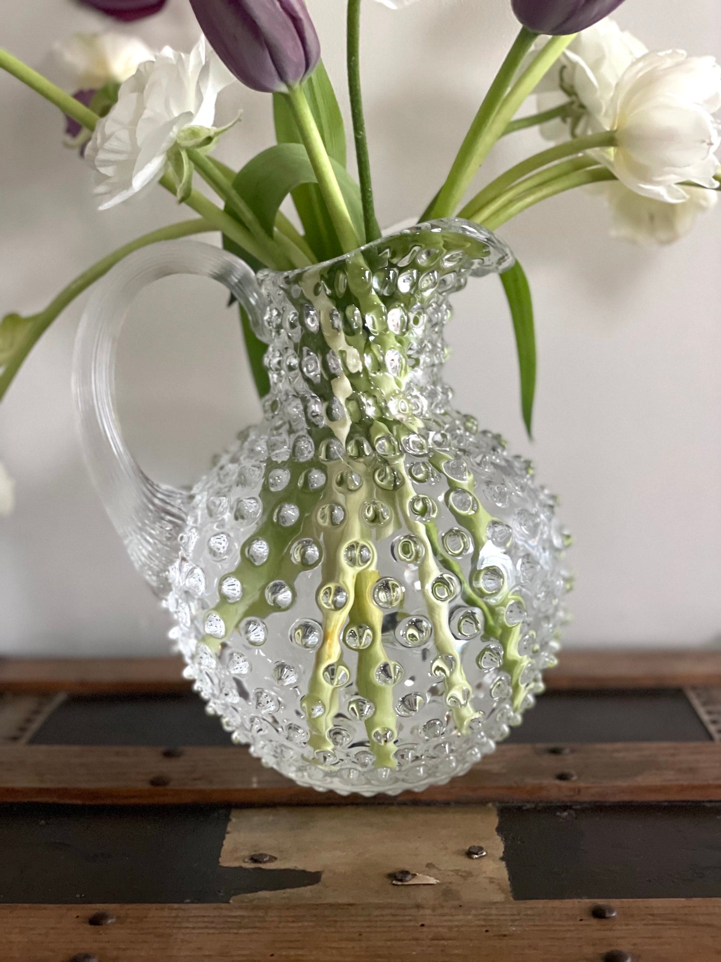 Clear Bohemia Glass Hobnail Pitcher