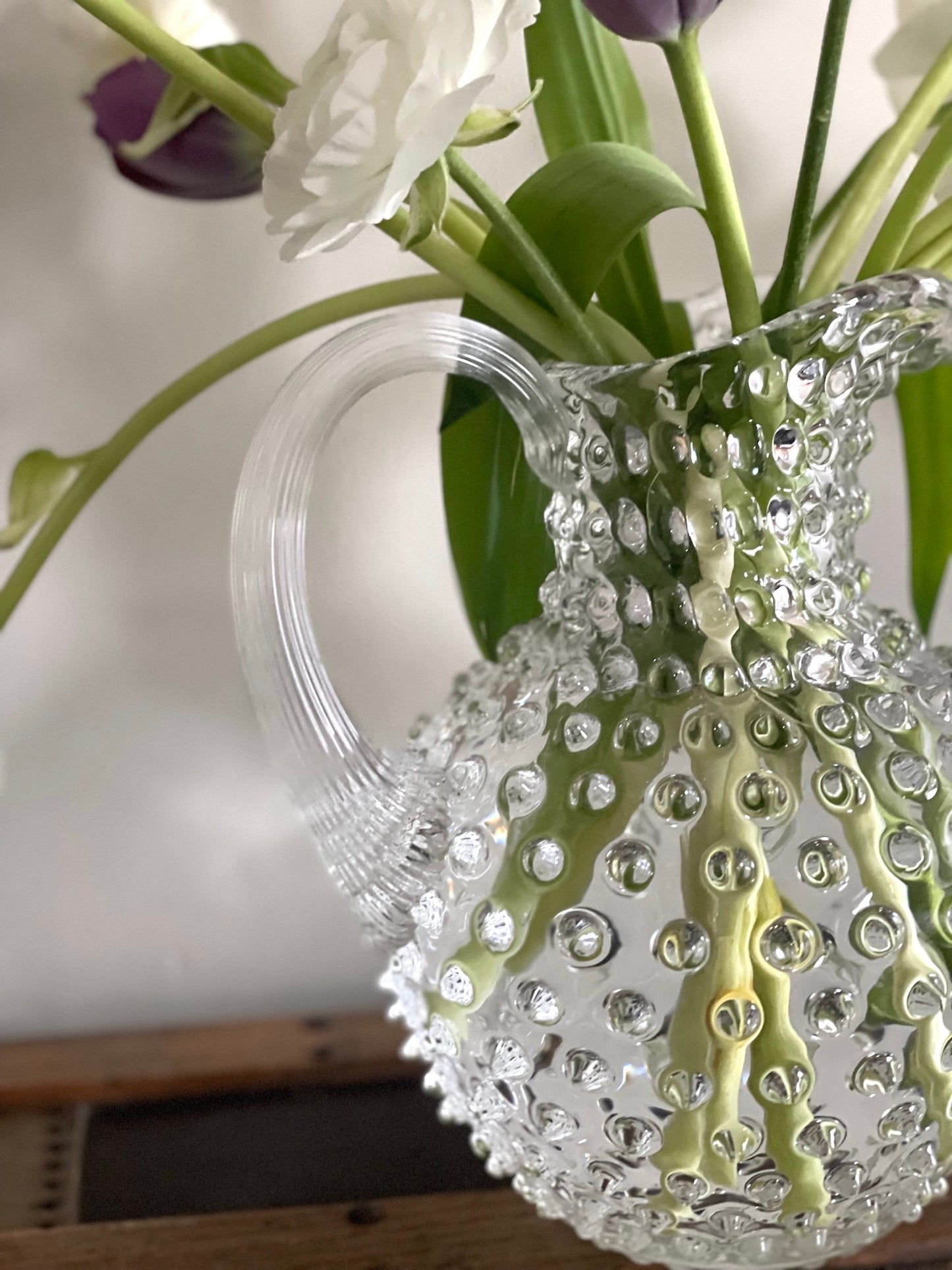 Clear Bohemia Glass Hobnail Pitcher