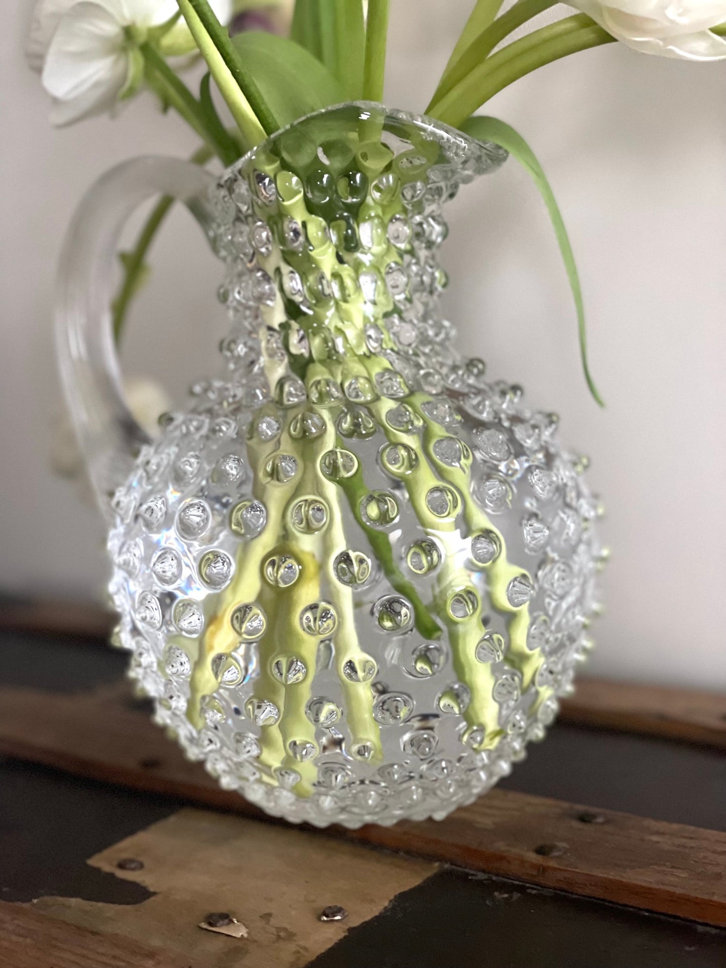 Clear Bohemia Glass Hobnail Pitcher