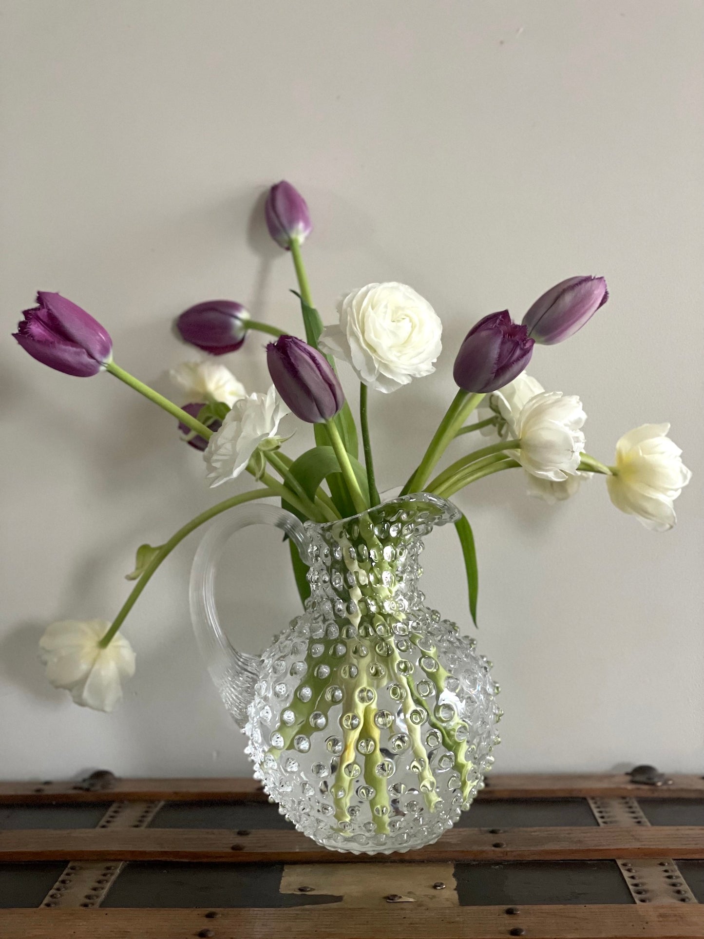 Clear Bohemia Glass Hobnail Pitcher