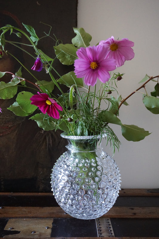 Clear Round Bohemia Glass Hobnail Vase