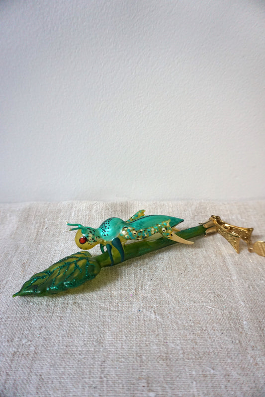 Polish Glass Christmas Ornament - Grasshopper on Leaf