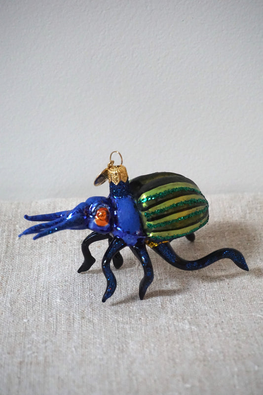 Polish Glass Christmas Ornament - Blue & Green Beetle