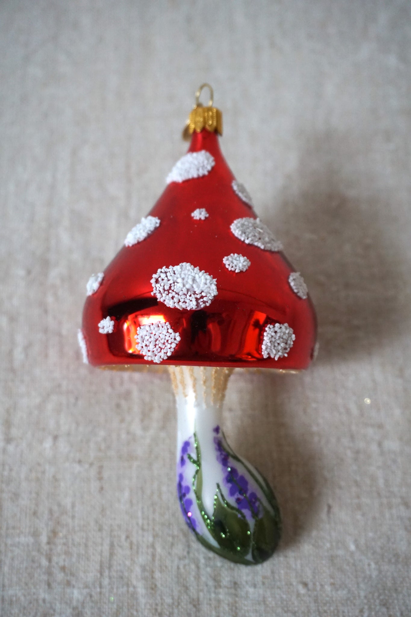 Polish Glass Christmas Ornament - Mushroom with Lavendar