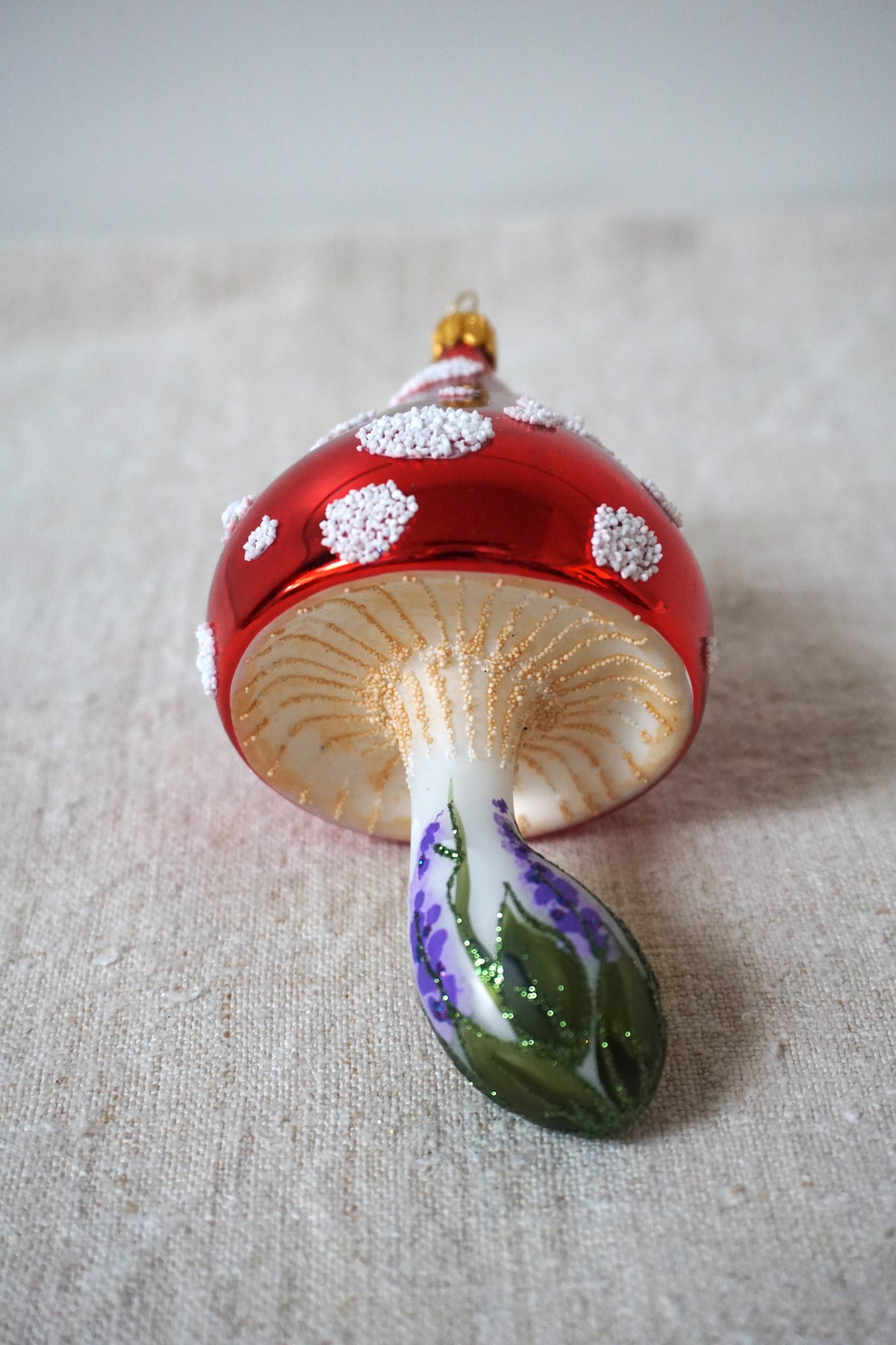 Polish Glass Christmas Ornament - Mushroom with Lavendar