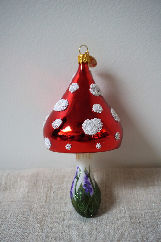 Polish Glass Christmas Ornament - Mushroom with Lavendar