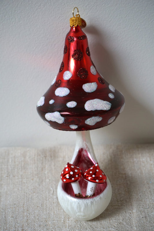 Polish Glass Christmas Ornament - Large Mushroom with Mini Mushrooms