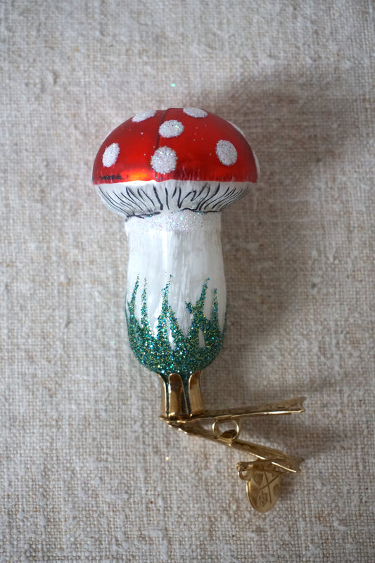 Polish Glass Christmas Ornament - Small Mushroom