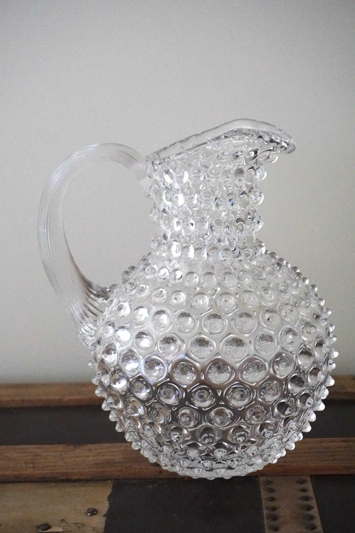 Clear Bohemia Glass Hobnail Pitcher