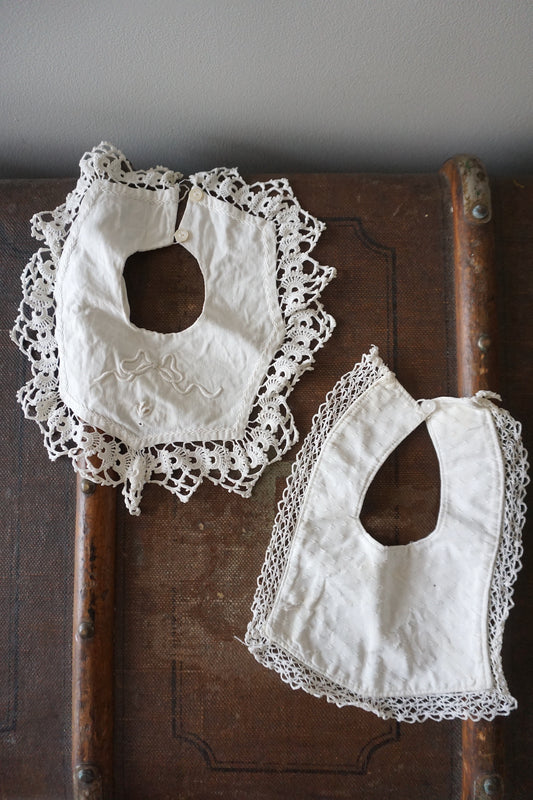 Antique French Set of 2 Cotton Bibs