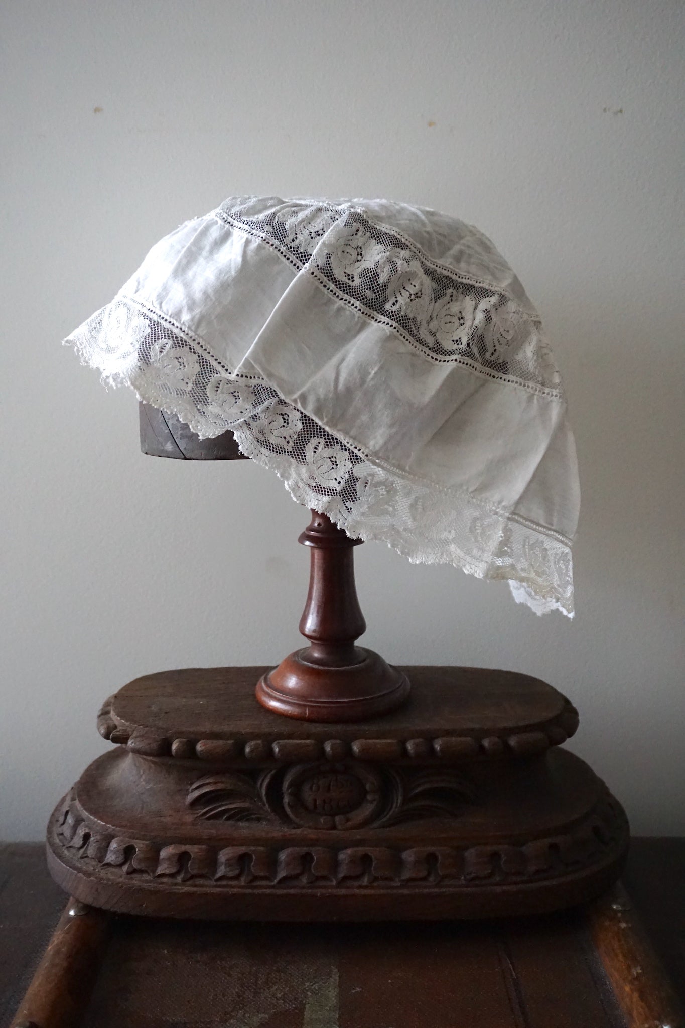 Antique French Hand-Embroidered Cotton Cap