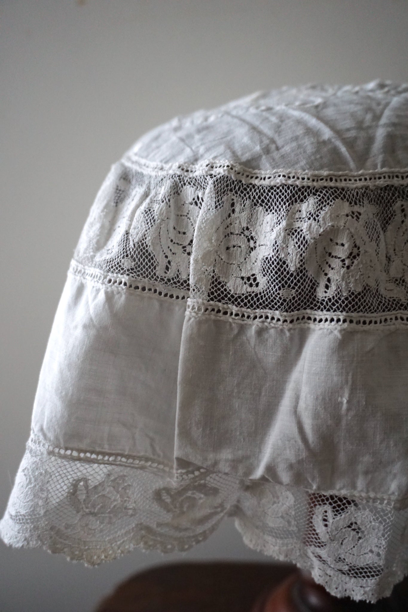 Antique French Hand-Embroidered Cotton Cap