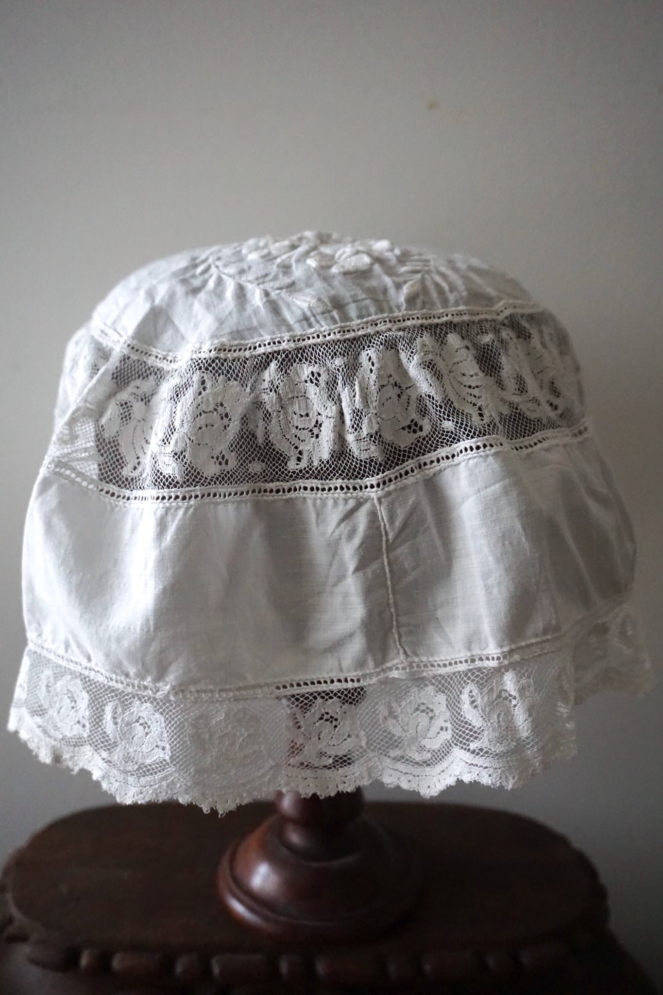 Antique French Hand-Embroidered Cotton Cap