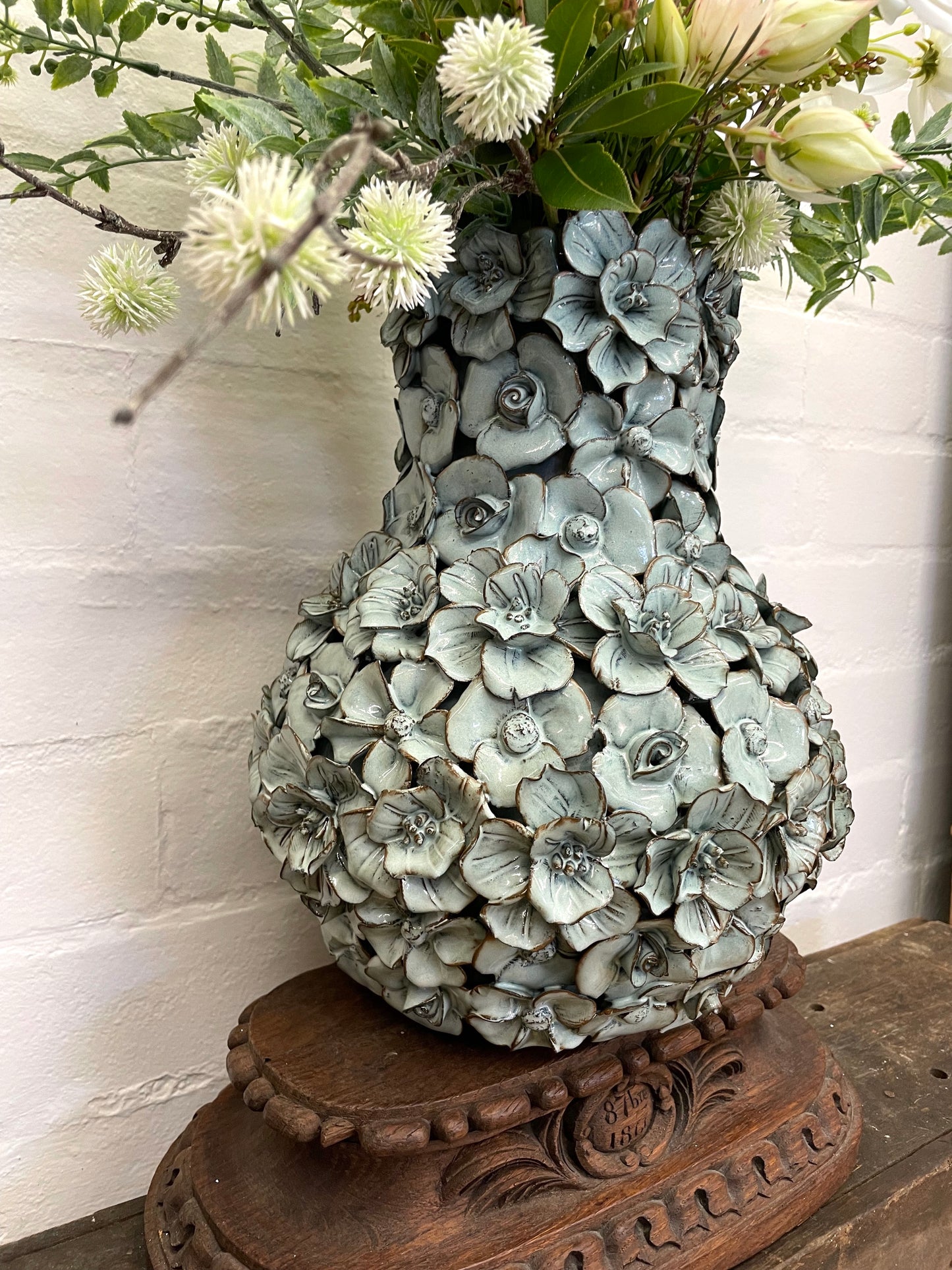 European Ceramic Blue Flowers Vase