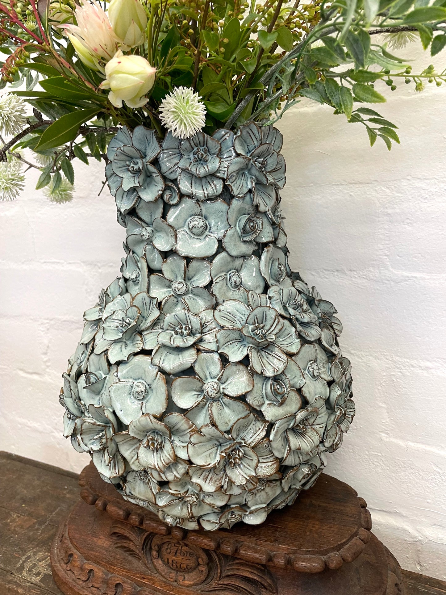 European Ceramic Blue Flowers Vase