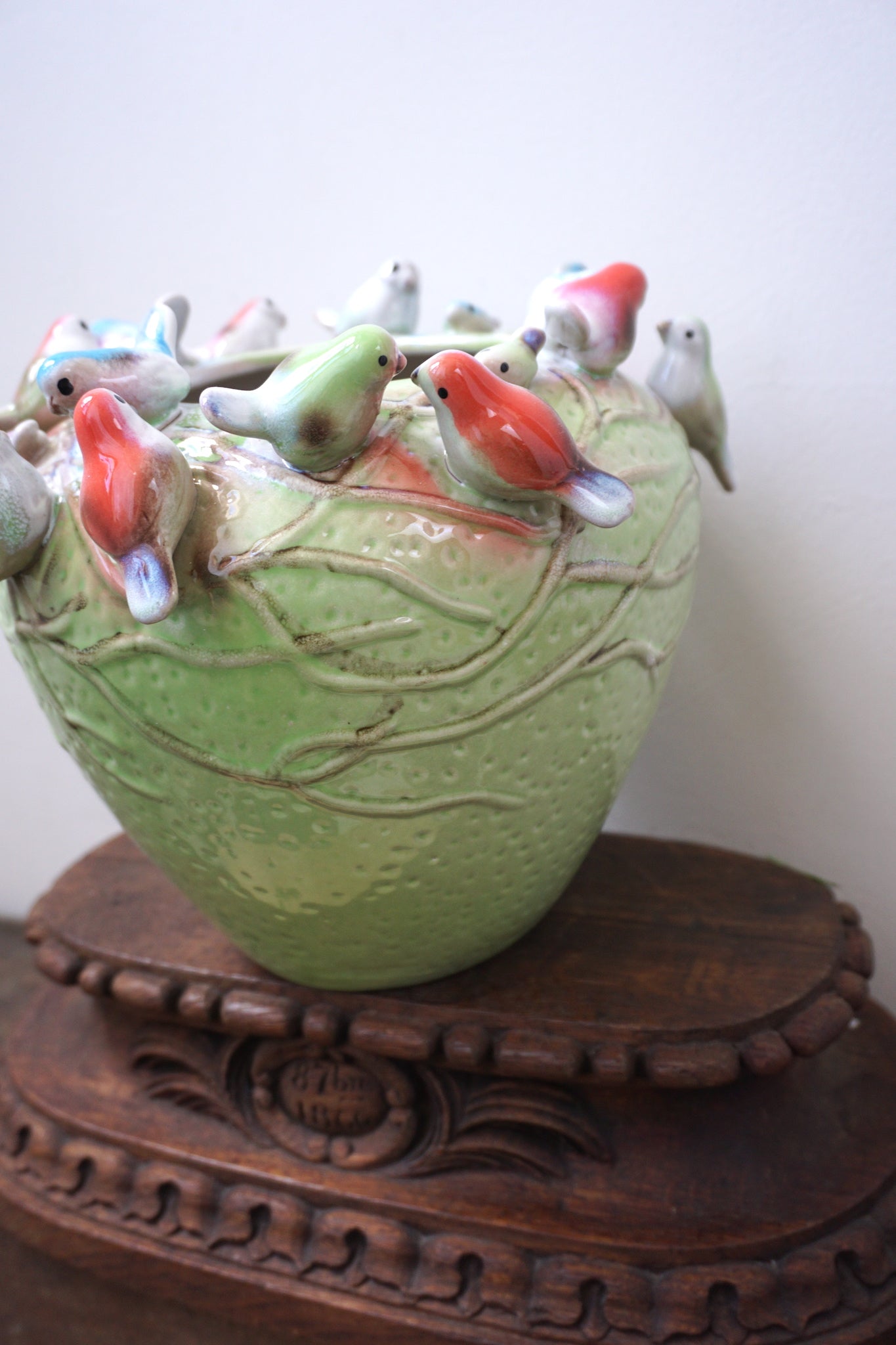 European Ceramic Green Birds Nest Vase