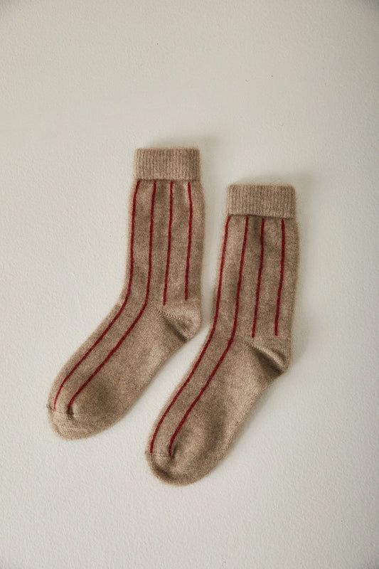 Francie Possum Merino Socks - Natural & Poppy Stripe