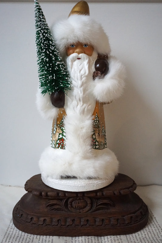 Extra-Large Handmade German Santa - Gold with Woodland Scene