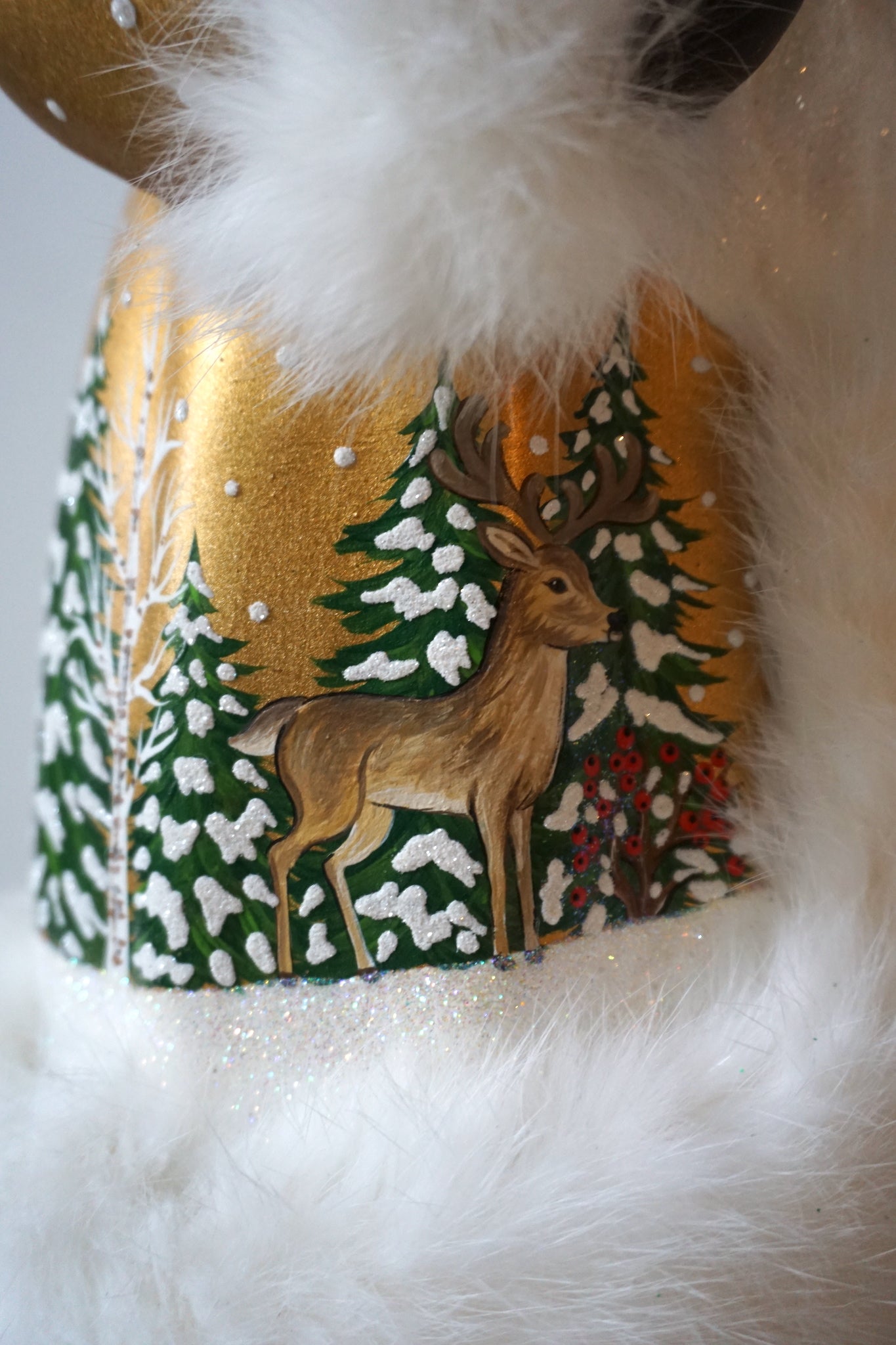 Extra-Large Handmade German Santa - Gold with Woodland Scene