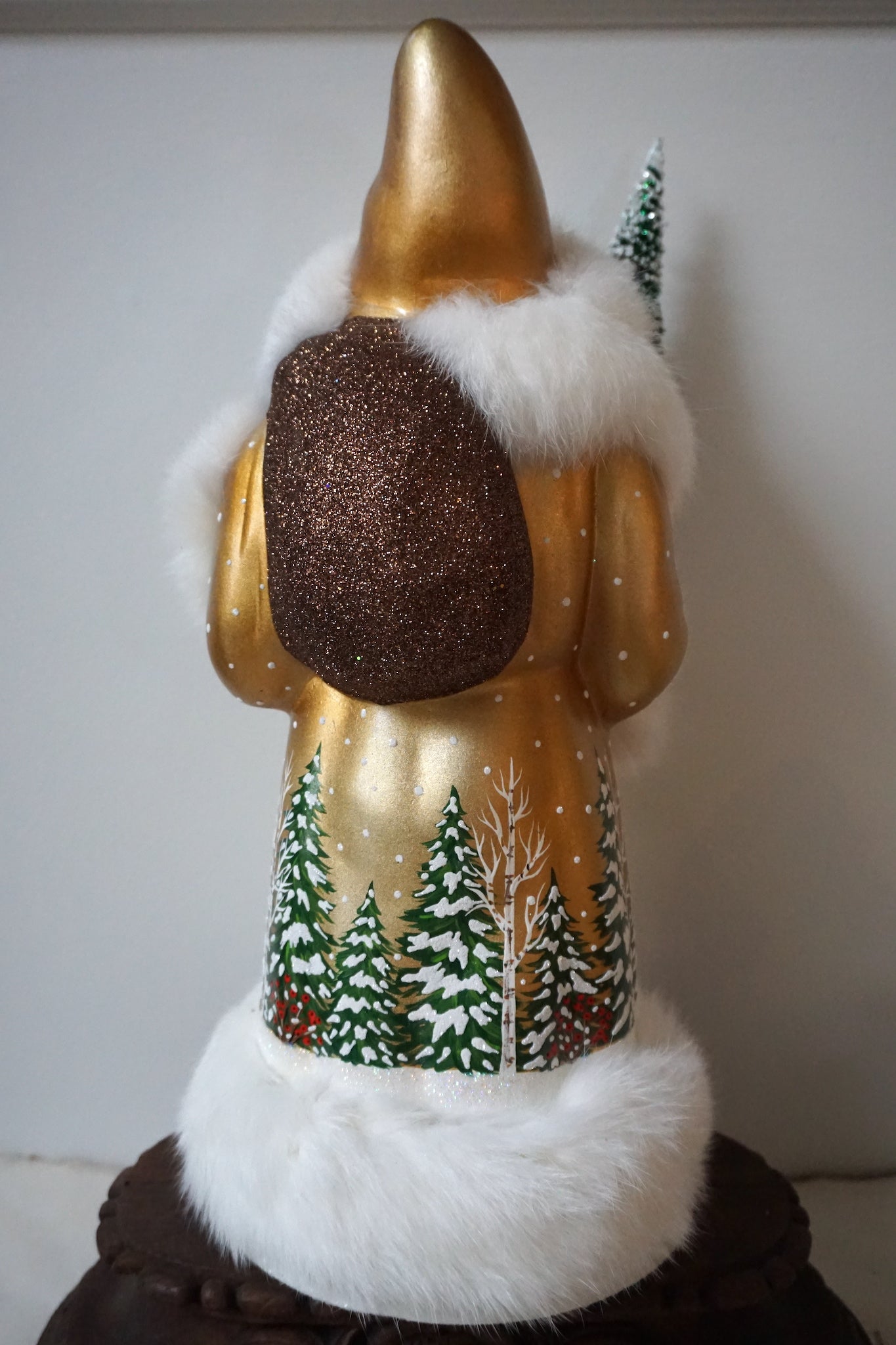 Extra-Large Handmade German Santa - Gold with Woodland Scene