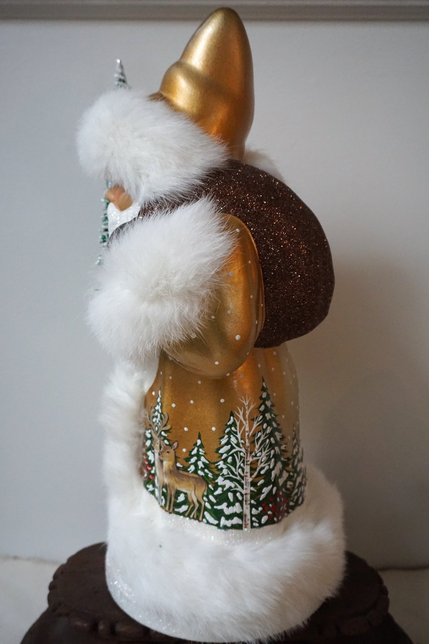 Extra-Large Handmade German Santa - Gold with Woodland Scene