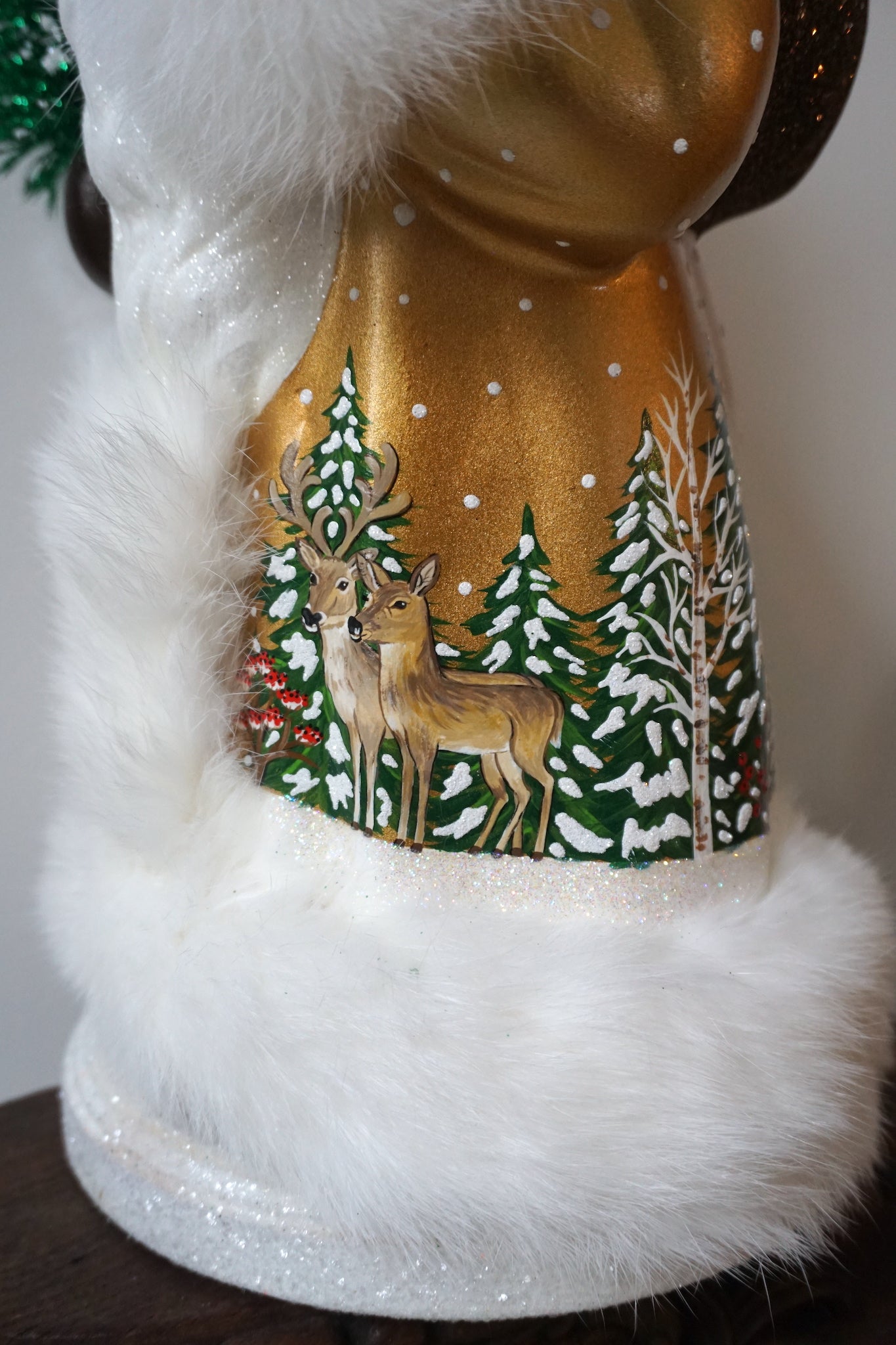 Extra-Large Handmade German Santa - Gold with Woodland Scene