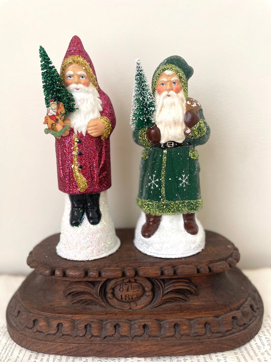 Handmade German Santas - Medium Green & Pink