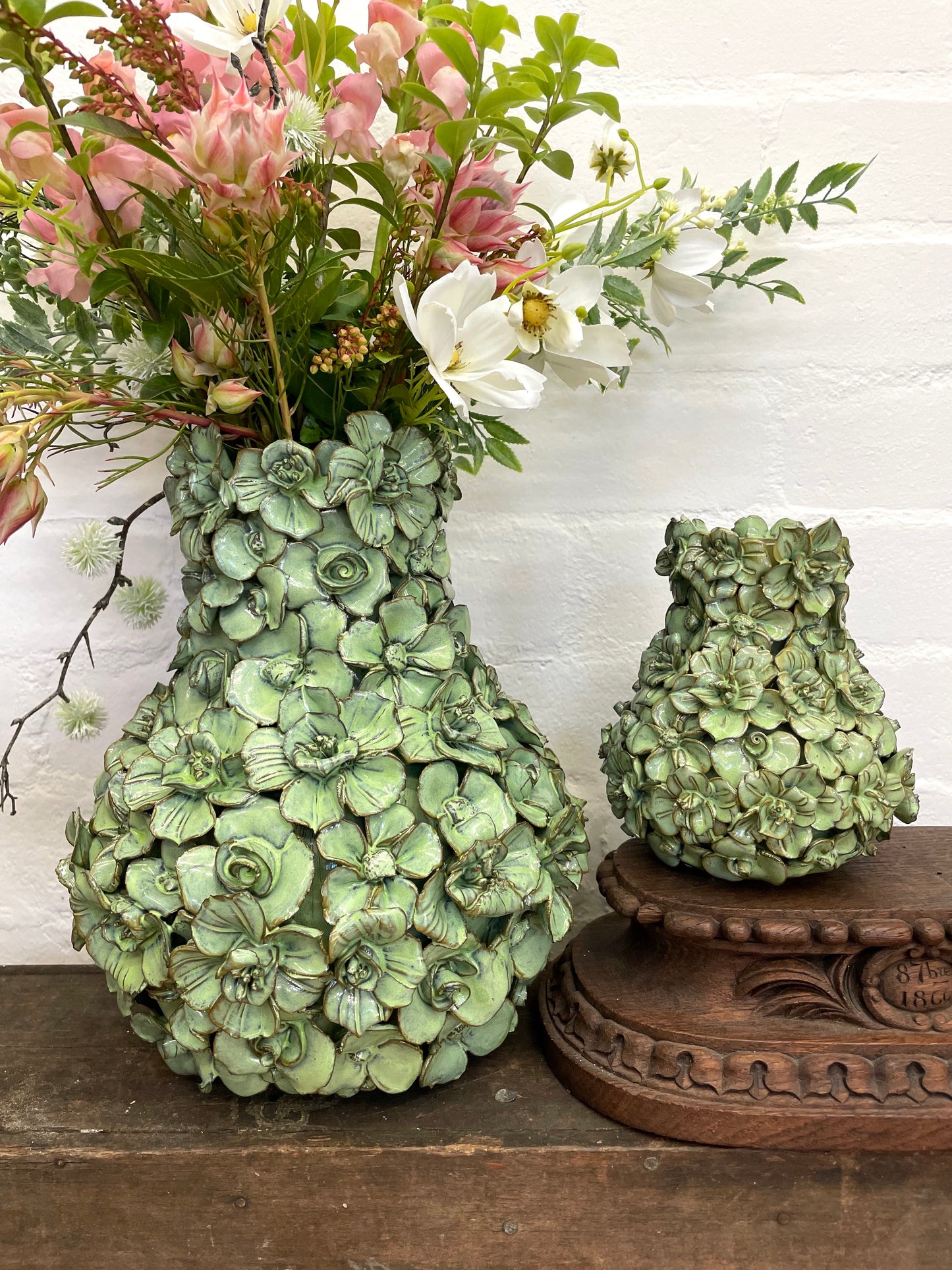 European Ceramic Green Flowers Vase