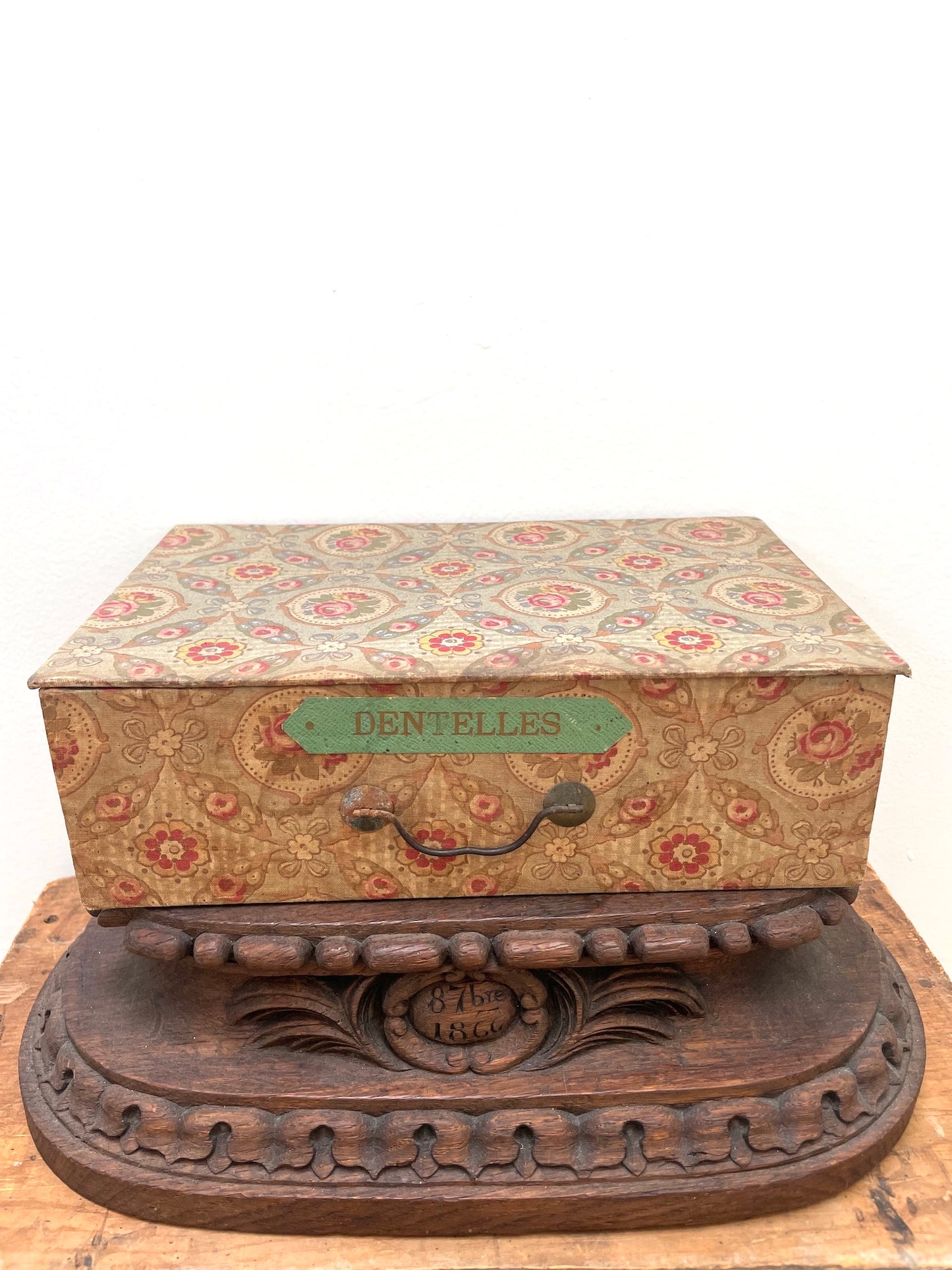 Antique French 'Dentelles' Fabric Covered Lace Storage Box