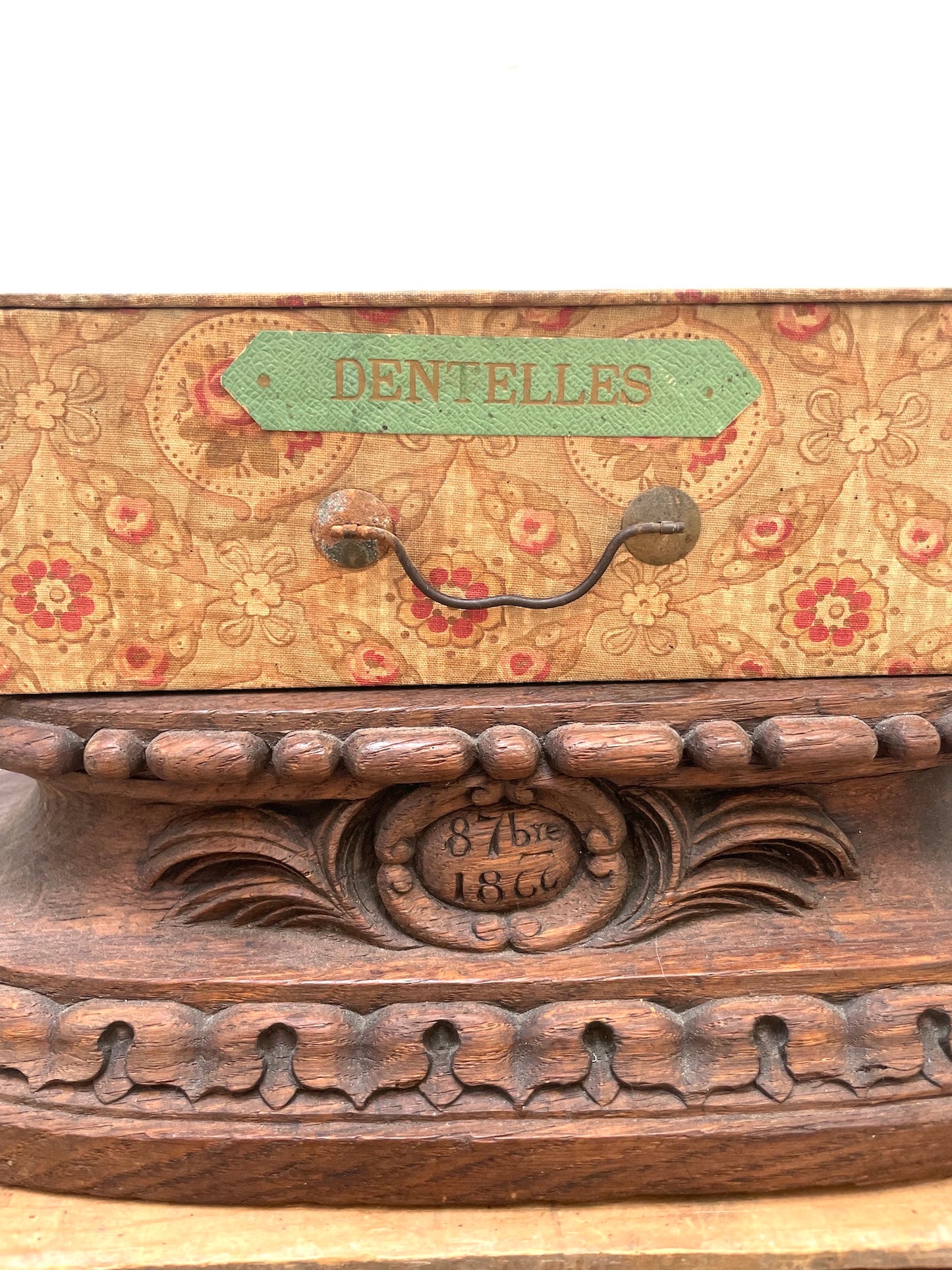 Antique French 'Dentelles' Fabric Covered Lace Storage Box