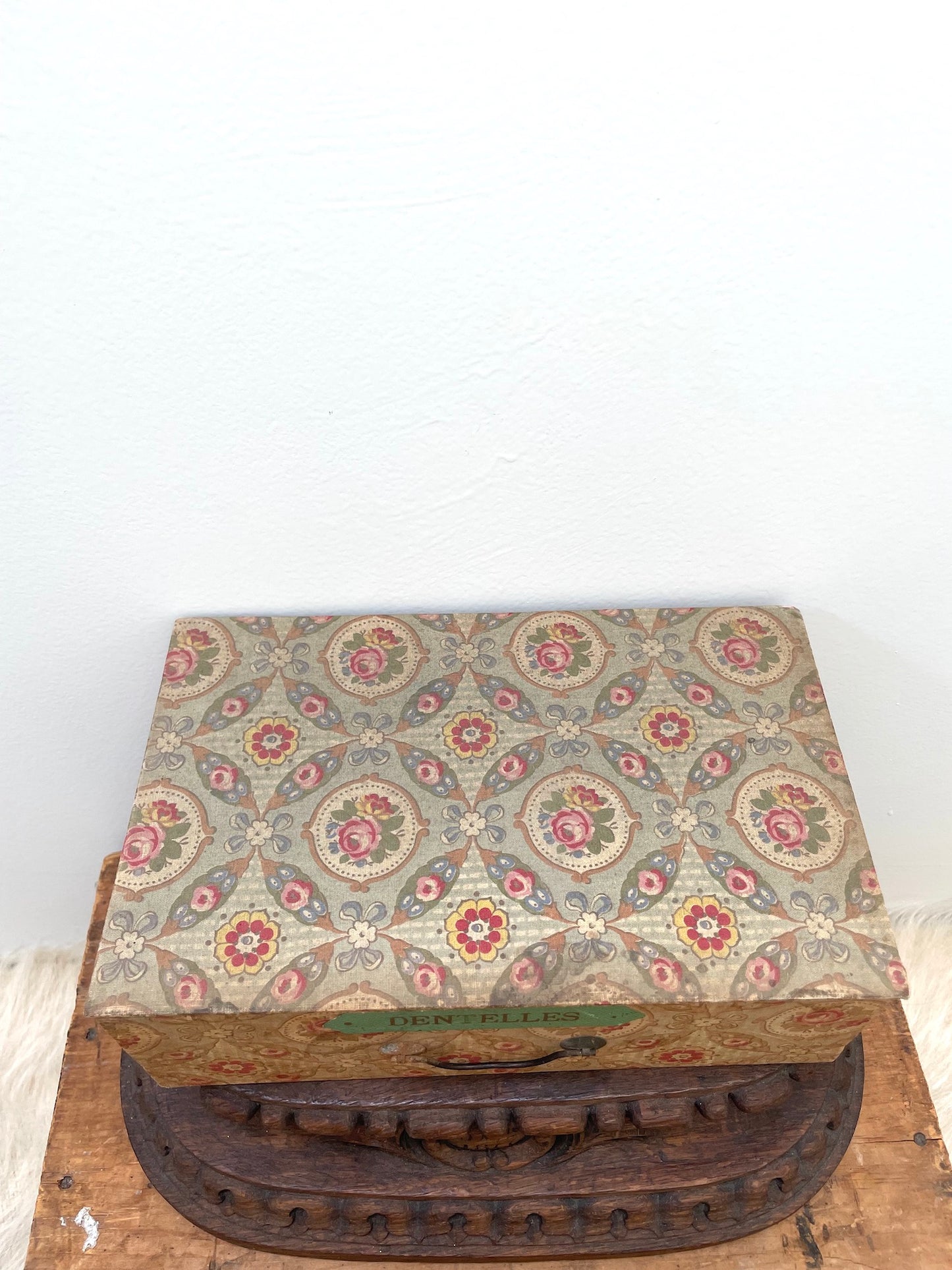 Antique French 'Dentelles' Fabric Covered Lace Storage Box