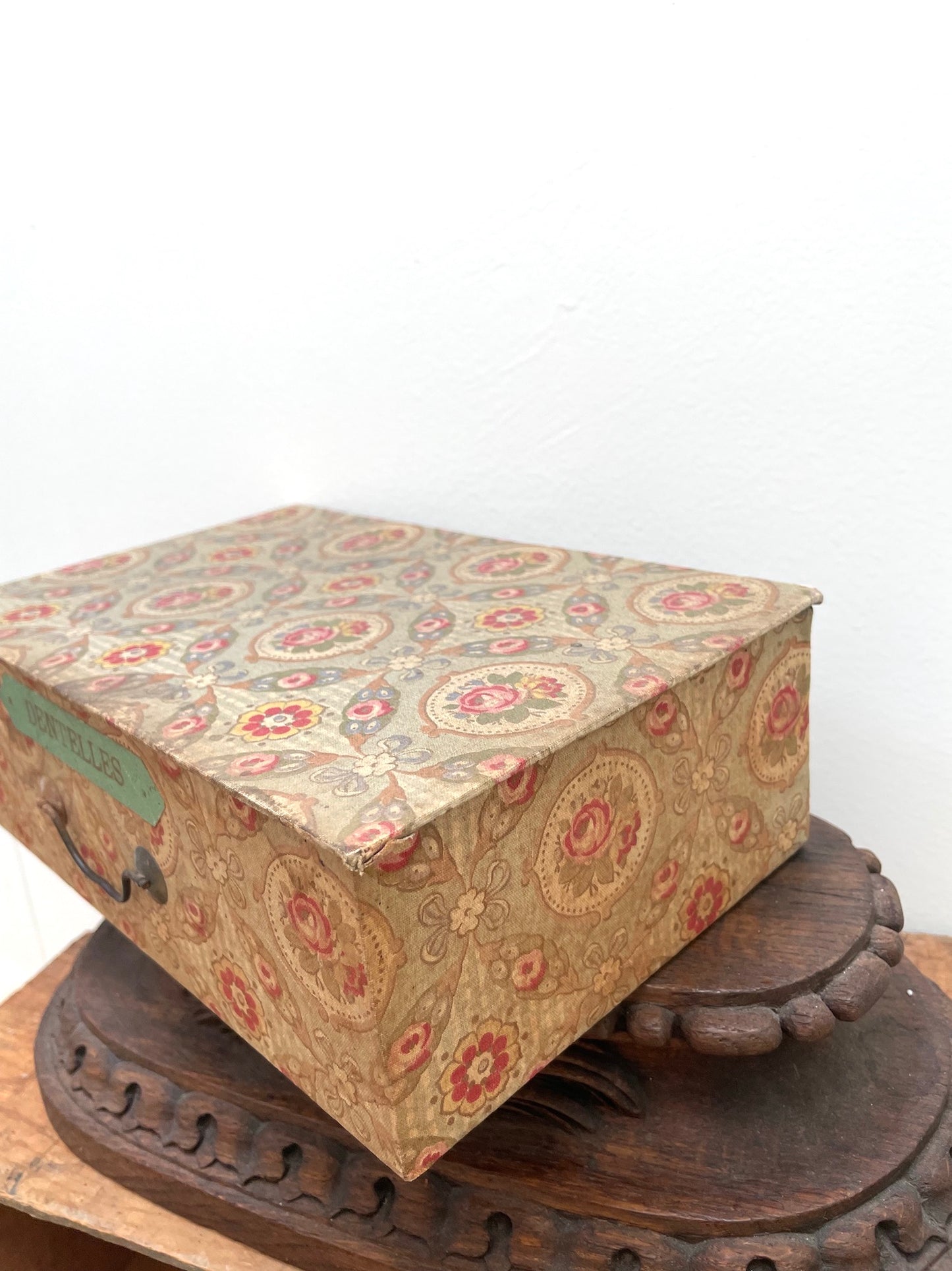 Antique French 'Dentelles' Fabric Covered Lace Storage Box