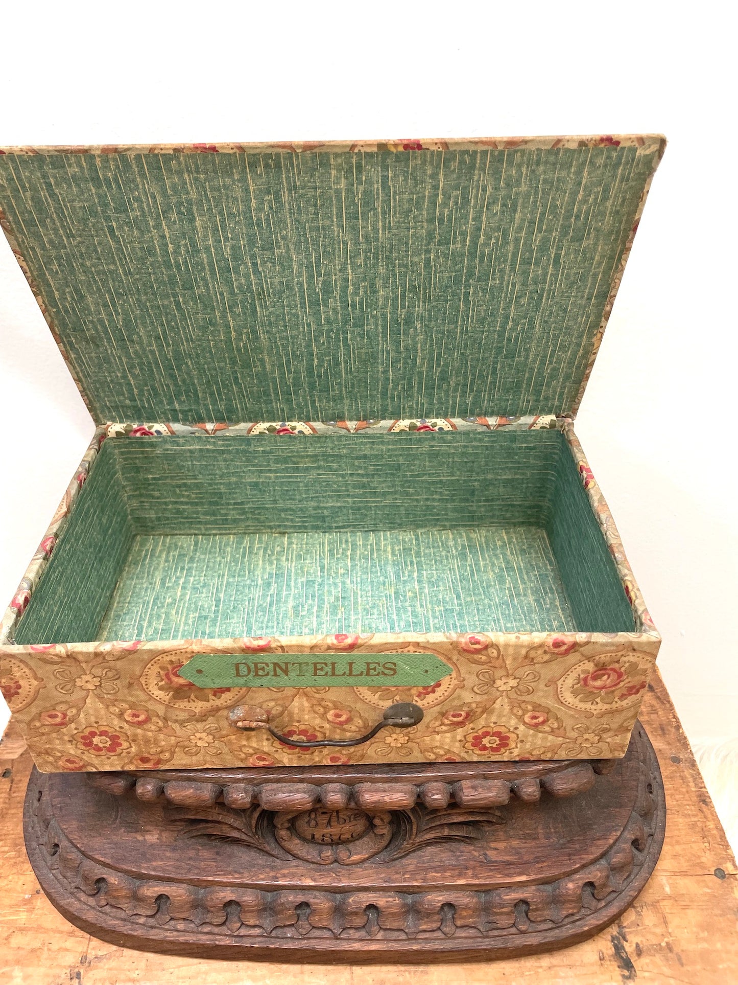 Antique French 'Dentelles' Fabric Covered Lace Storage Box