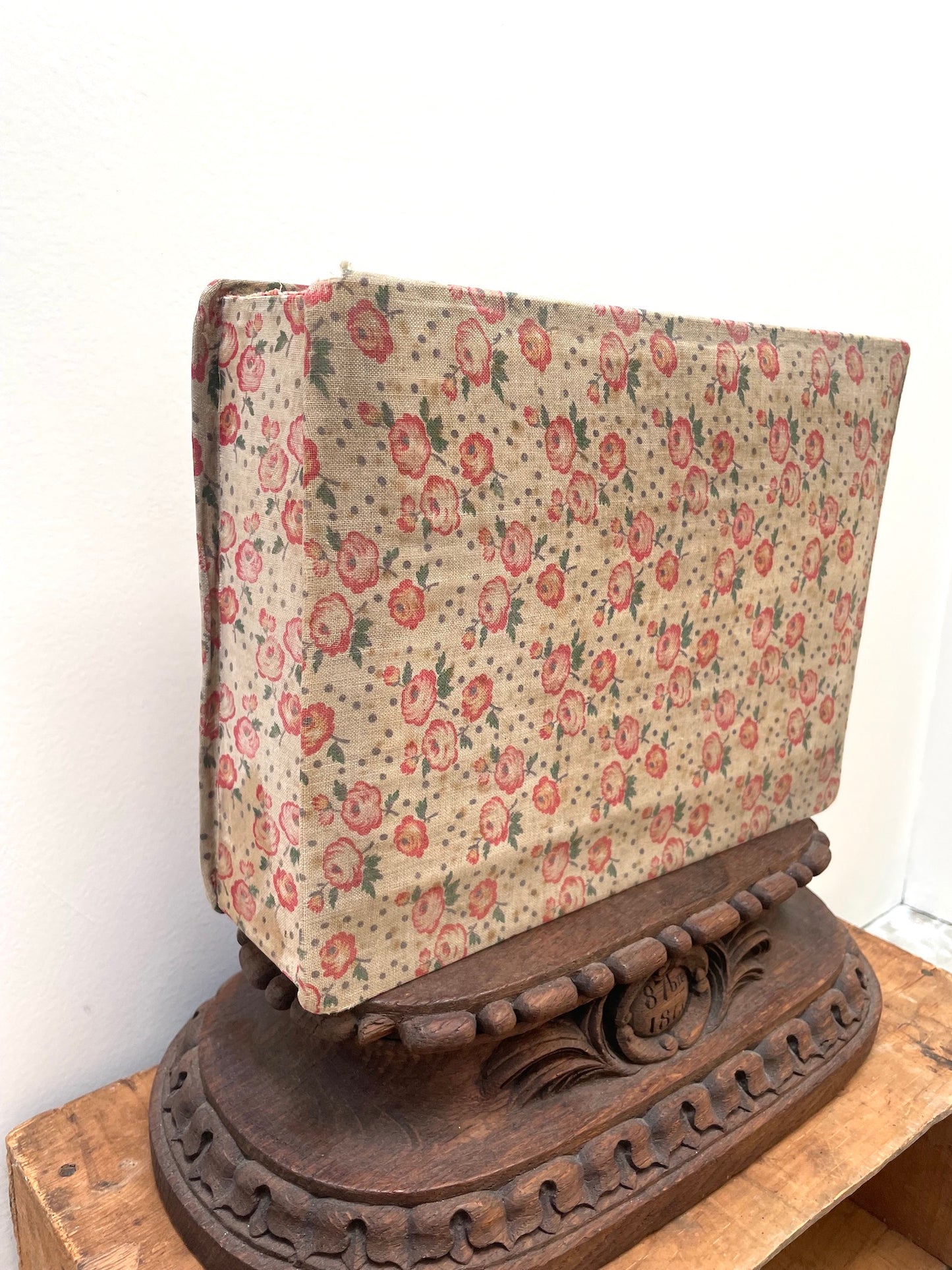 Antique French Pink Floral Fabric Covered Boudoir Box