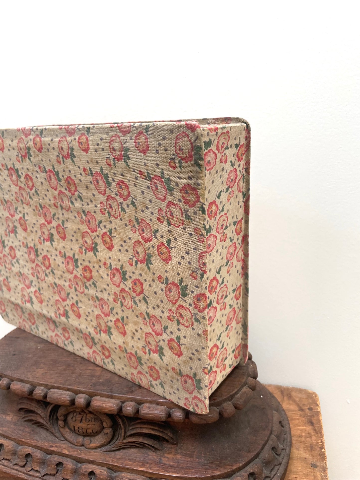 Antique French Pink Floral Fabric Covered Boudoir Box