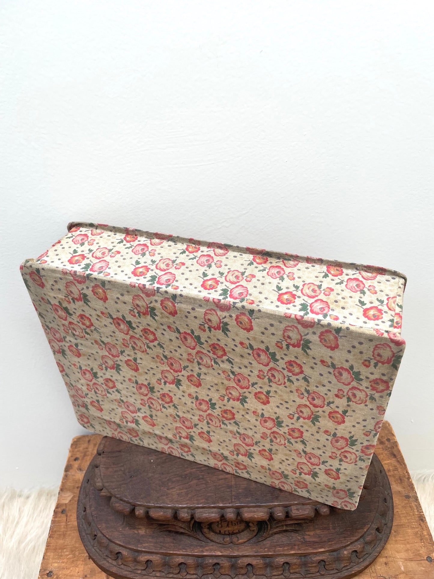 Antique French Pink Floral Fabric Covered Boudoir Box