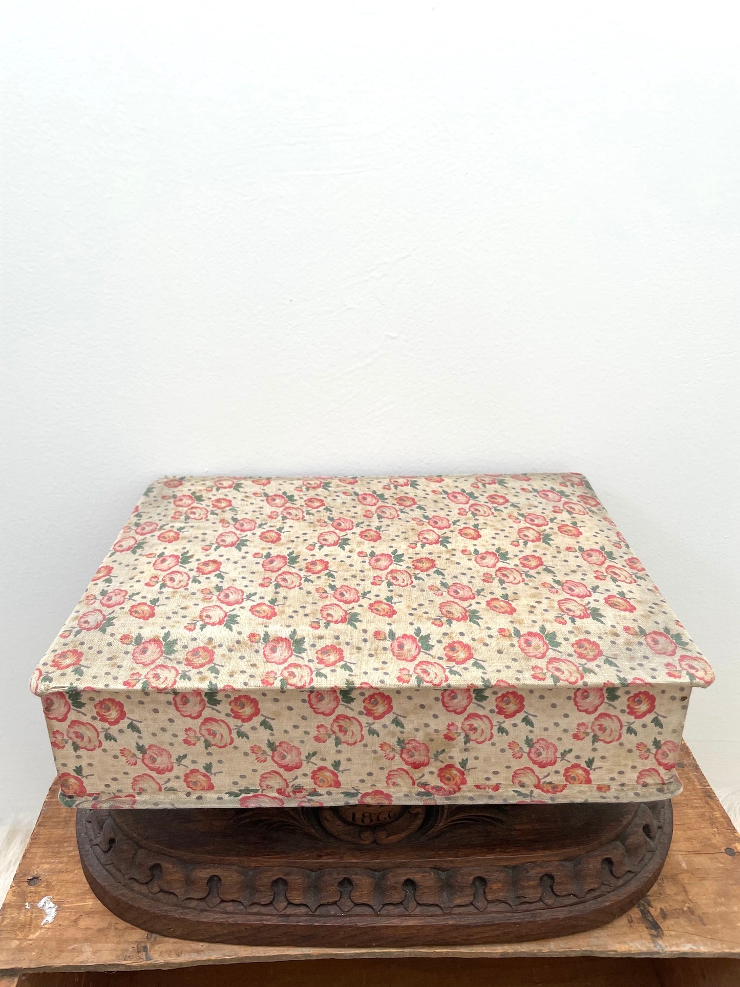 Antique French Pink Floral Fabric Covered Boudoir Box