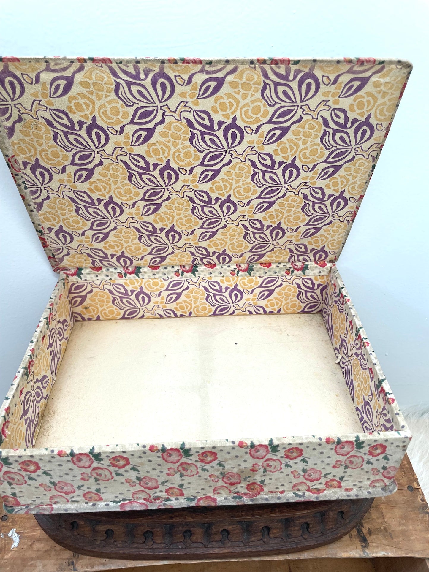 Antique French Pink Floral Fabric Covered Boudoir Box