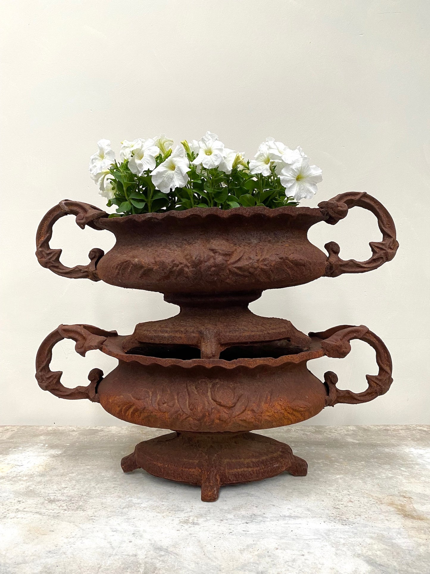 Vintage French Medium Cast Iron Jardinere with Handles - Rusty Flower Garland