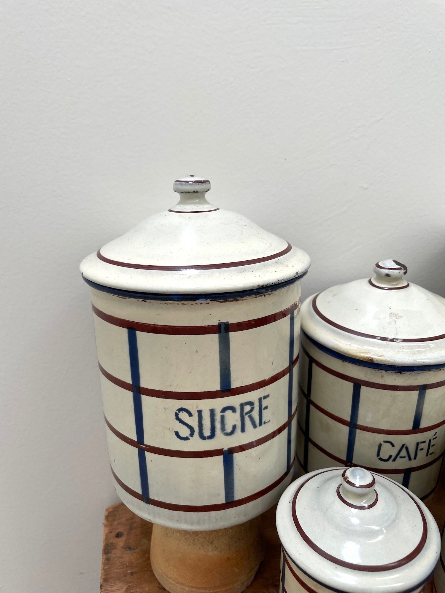 Vintage Enamel Canister Set (4 Graduated Cream & Green Canisters with Lids, Made in Australia, 1930s) deals Vintage Kitchen Décor